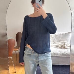 SOLD - Eileen Fisher Blue Linen Long Sleeve Knit Top